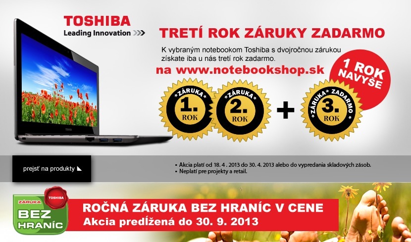 Toshiba 3. rom záruky zadarmo!