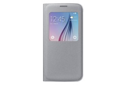 Puzdro Fabric Flip Cover S-view pre Samsung Galaxy S6 Silver