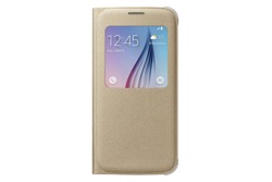 Puzdro Fabric Flip Cover S-view pre Samsung Galaxy S6 Gold